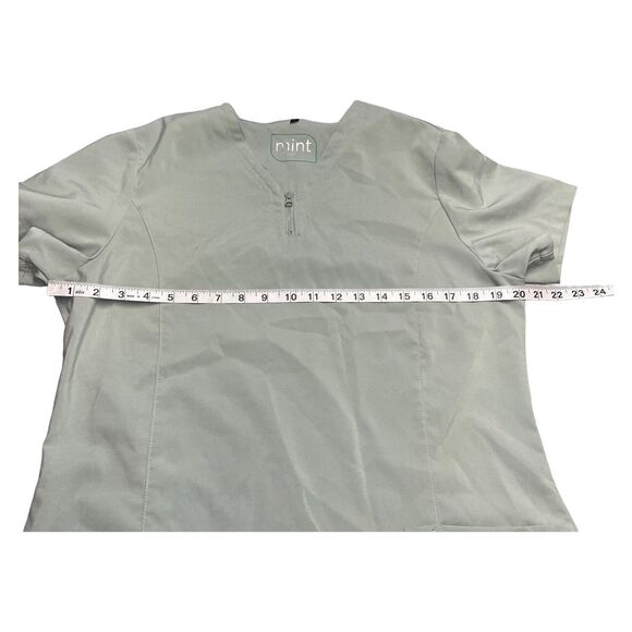 Mint Scrub Top Women Large Green Polyester Stretch Pocket Side Slit Short Sleeve - Picture 4 of 7